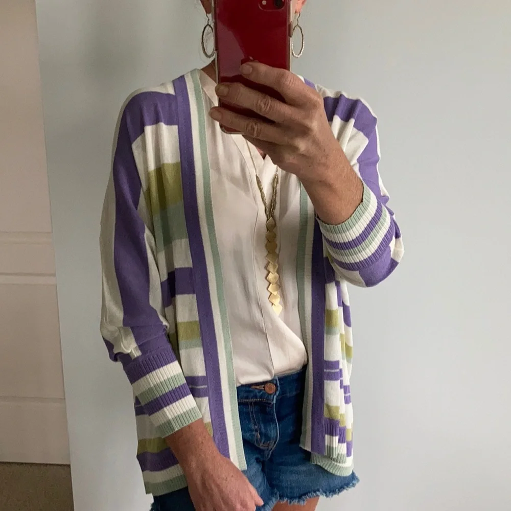 Striped Open Style Cardigan Sweater - Picture 3 of 8